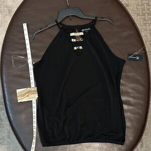 Black Halter Top Business Casual NWT Gold Detail INC Large Blouse